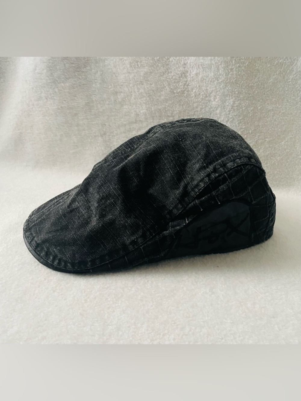 Vintage Men Beret Hat Black Washed Denim Embroidered Gatsby Golf Flat Cap Hat